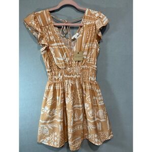 Blu Pepper Mini Dress Women Size Large Orange Smocked Waist Flutter Sleeve Boho